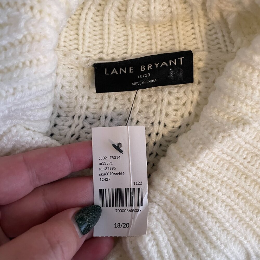 Lane Bryant Women Plus Size 18/ 20 White Gray Green Stripe Sweater Turtleneck - Picture 8 of 9